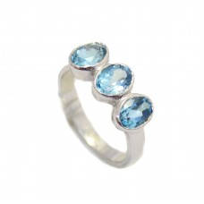 Ring Silver Sterling 925 Blue Topaz Women's Natural Handmade Gem Stone A889